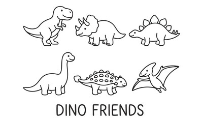 Dinosaur Friends Cartoon Line Art Set for Coloring Activities © Angela