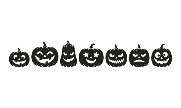 Halloween Pumpkin Silhouettes with Carved Faces Set