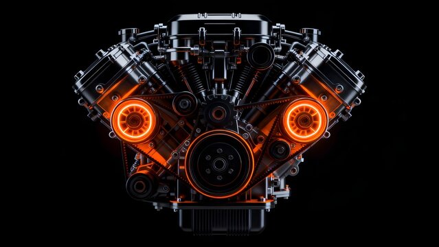 V8 engine with glowing components