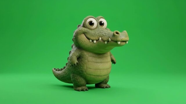 Green toy crocodile on green background.