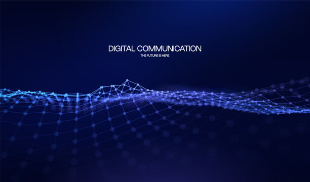 Digital technology data with background network abstract for business communication future. Vector flow science with blue computer futuristic for ai connect line. Tech connection digital.