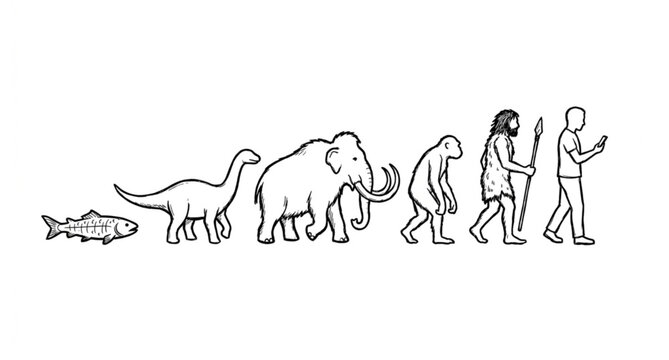 Evolution progression silhouette from prehistoric life and dinosaurs to human development hand drawn vector