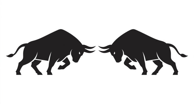 Minimalist Two Bull Fighting Silhouette Vector Design with Head-On Charging Motion Concept on White Background