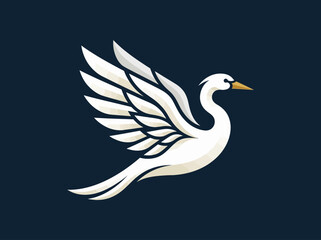 Obraz premium Elegant Minimalist Flying Swan Logo - White Bird Vector Icon on Dark Background