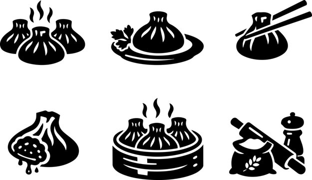 Vector icon dumpling asian food steaming black silhouette collection