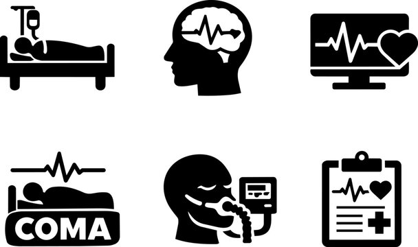 Vector icon medical monitoring patient health black silhouette set