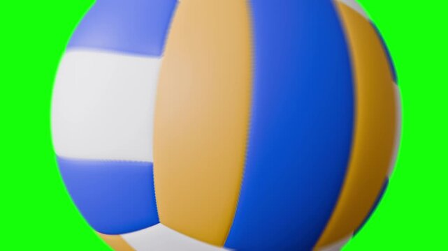 3D Realistic Volleyball Flying and Hitting Camera Screen with High Impact, Sports Transition Isolated on Green Screen Background. 4K Animation.