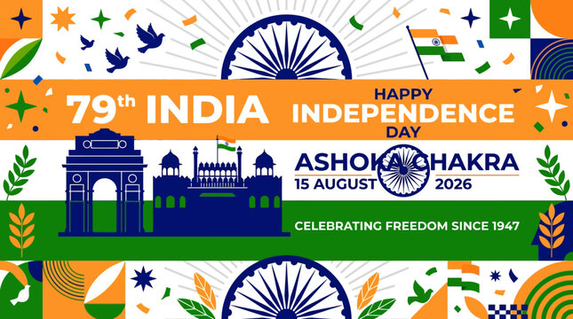 Happy 79th Indian Independence Day Celebration with Ashoka Chakra and Indian Flag