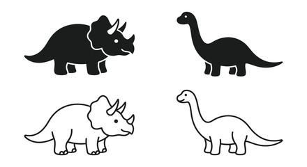 dinosaur icons set triceratops and brachiosaurus silhouettes © Gazi