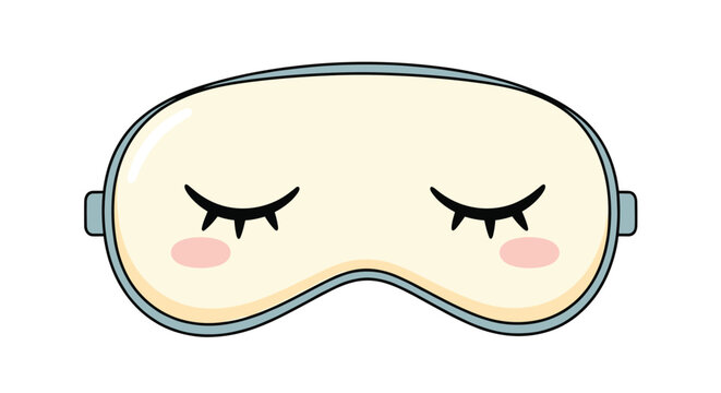 Cute colorful illustration of a soft sleeping mask decorated with closed eyelashes and rosy cheeks for a sweet look.