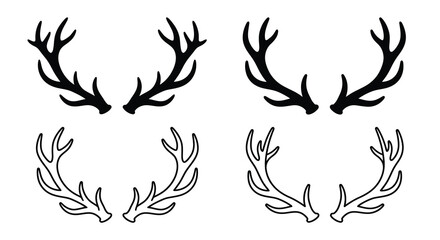 Obraz premium deer antlers line art set on white background
