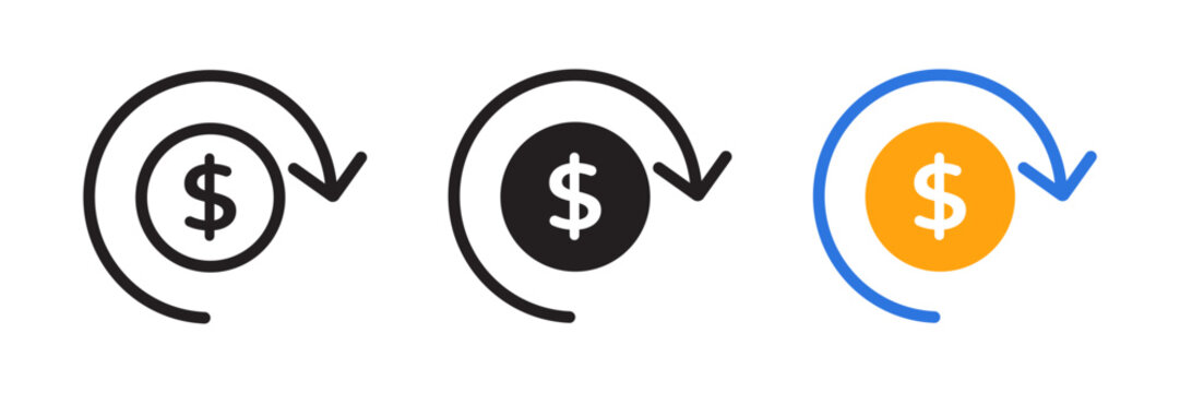 Auto payment and recurring transaction icons with dollar coin symbol