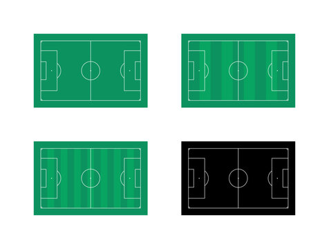 Football Pitch Vector Illustration Set. Set of Football Pitch or Soccer Field Layouts with Grass Patterns. Soccer Pitch Layout with White Line Markings. 
