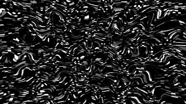 Black and white glitch waves motion background seamless dynamic digital pattern loop