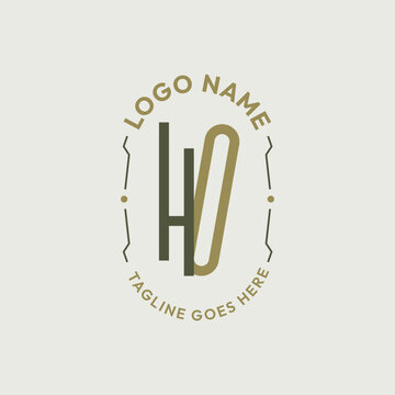 HO Letter Monogram Logo Design, Letter HO Logo Elegant Olive Green Gold Oval Badge Template