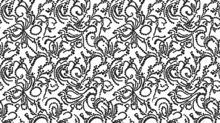 Fototapeta premium Intricate black and white paisley pattern with ornate floral swirls and seamless motifs.