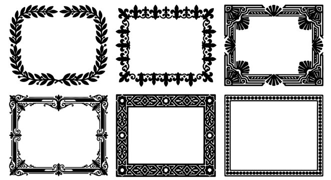 Ornate Vector Frames Collection: Decorative Borders, Elegant Flourishes, Classic Design Elements for Invitations, Certificates, and Graphic Projects