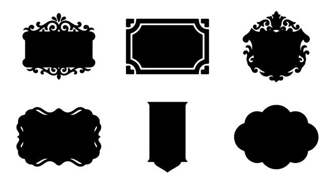 Decorative Vector Frames, Ornate Labels, Vintage Badges, Elegant Borders, Set of 6 Black Silhouettes for Design