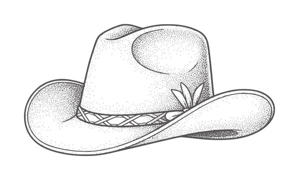 Stippled Cowboy Hat with Feather and Braided Band western dotwork