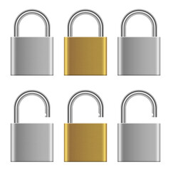 Six metallic padlocks in silver and gold, some open and others closed. © Sky