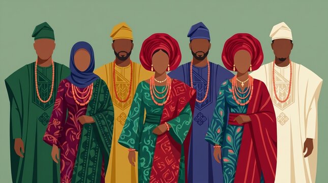 Illustrating yoruba culture agbada gele and vibrant community