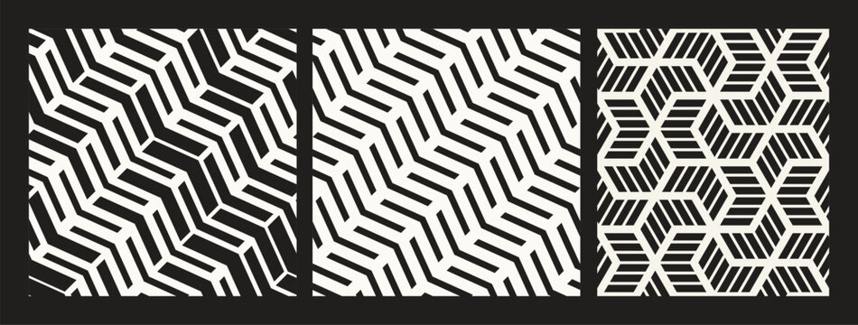Vector seamless pattern set. Modern stylish texture. Repeating geometric swatches with zigzag and chevron. Versatile simple tileable prints.	