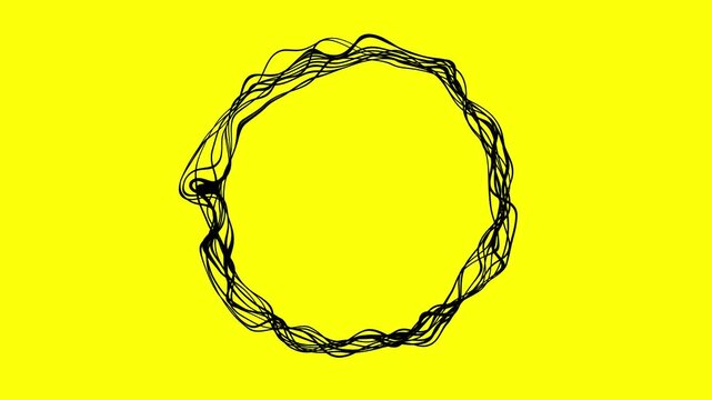 Black circular scribble frame on yellow background motion graphic loop animation