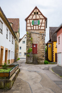 narrow street in the old town of creglingen germany