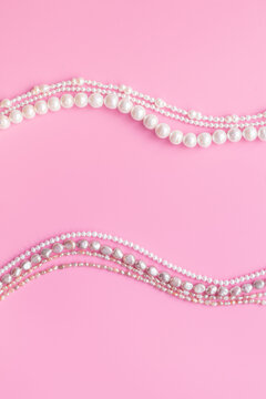 Natural baroque pearls necklace beads - white, golden and purple - for jewelry, top view