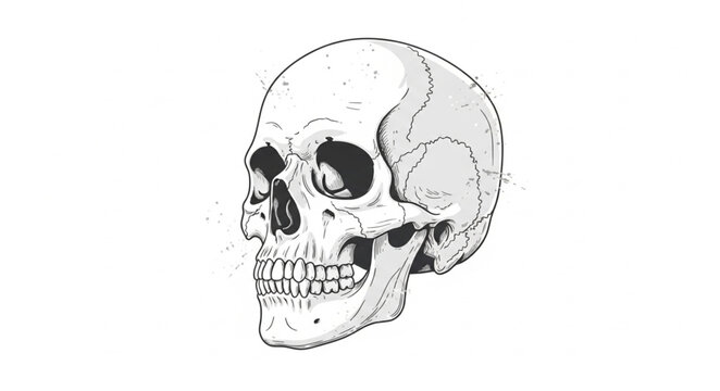 Human Skull Anatomical Illustration Side View.