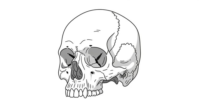 Human Skull Anatomy Illustration Frontal View.