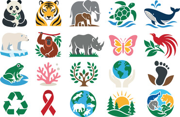 Fototapeta premium Endangered Species Day Wildlife Conservation Nature Icons