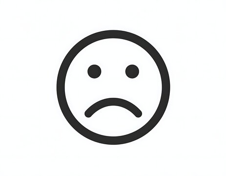 A simple black frowning face emoticon on a white background