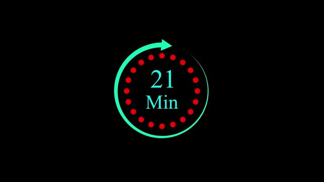 White color circle arrow refresh icon and 21 min timer icon.minutes stopwatch icon. Stopwatch icon in flat style.