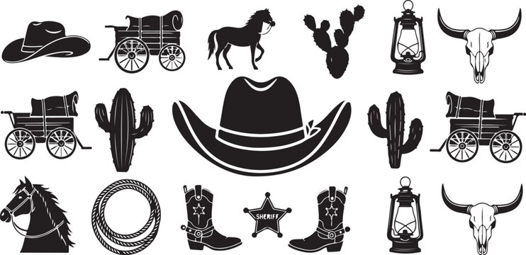 Western Cowboy Icons and Symbols Collection