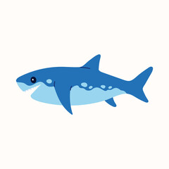Fototapeta premium Blue Shark Flat Illustration. Predatory fish character in bright aquatic style for nautical themed creative artwork. Vector Sea animal