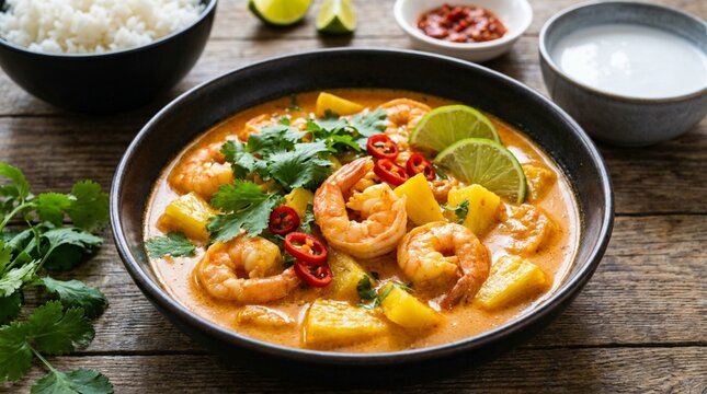 Urdang masak lemak nanas Pineapple prawn curry , a traditional Peranakan dish, Malaysian Prawn and Pineapple Curry