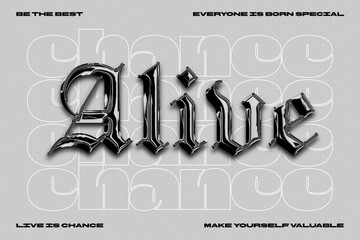Expressive liquid chrome text effect template with gothic blackletter font on abstract background © Dhm