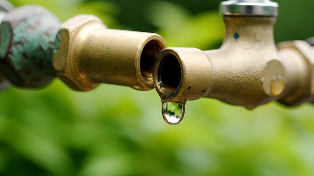 Leaky Outdoor Faucet Dripping Water in Slow Motion.