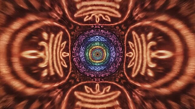 Hypnotic Psychedelic Mandala Tunnel with Ethereal Glow and Cosmic Energy.