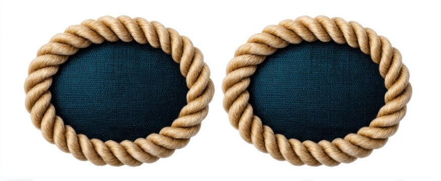 Oval braided rope frames with spiral patterns and seaside accents perfect for ocean-themed decor.