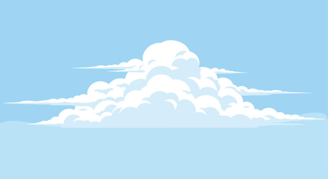 Large white fluffy cumulus cloud against a bright blue sky illustration representing clear weather and nature.