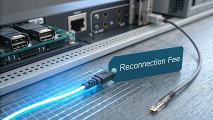 Fototapeta premium Digital Connectivity Management with Reconnection Fee Signage in View