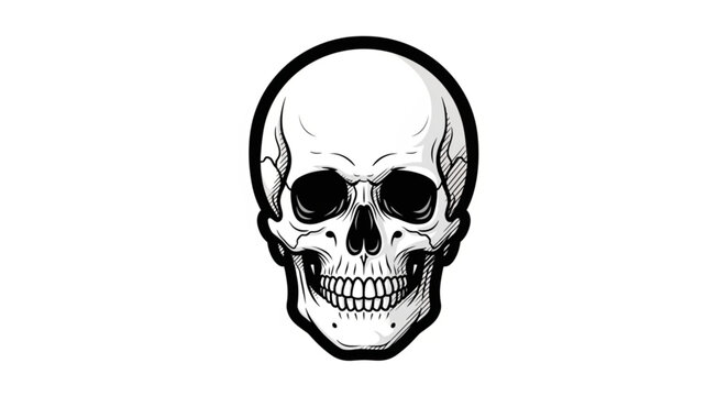 Human skull illustration with detailed bone structure.