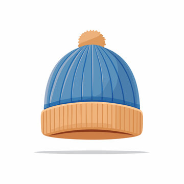 Blue knitted winter hat with pom pom