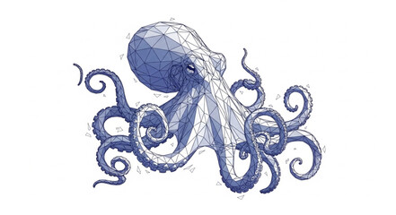 Illustration of a blue octopus with swirling tentacles. © Mbeji