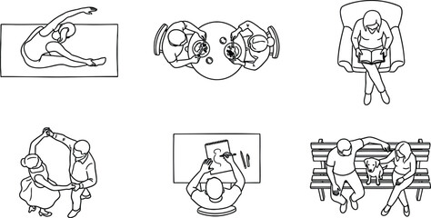 Top View People Activities Vector Icon Set for Interior Planning and Architectural Illustration © Graphicdsrv
