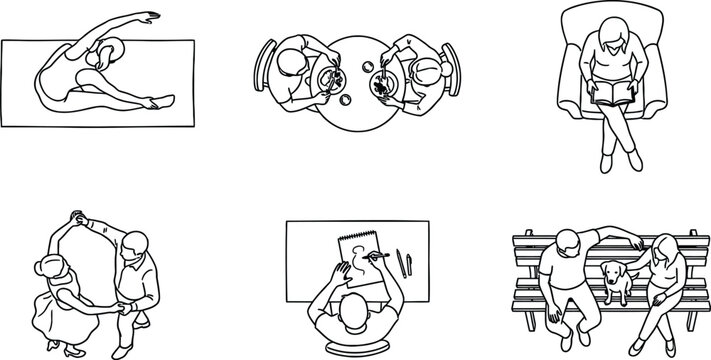 Top View People Activities Vector Icon Set for Interior Planning and Architectural Illustration