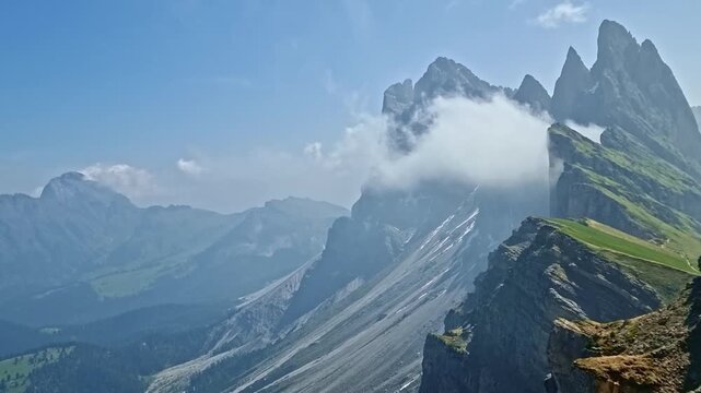 Dramatic Ridge of Seceda Peak in the Italian Dolomites, South Tyrol, Italy, in springtime