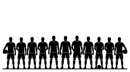 Silhouette illustration of a soccer team standing in a row. © Safa_Sekar Madinah